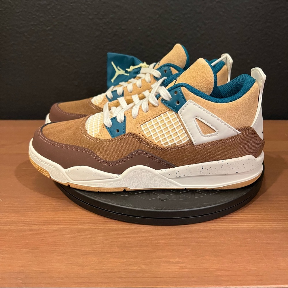 Jordan 4 Retro Youth Brown Cacao Wow Geode Teal Mid Top Sneakers Big Kid Size 3Y